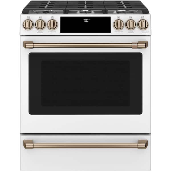 Cafe 30 in. 5.6 cu. ft. Smart Gas Range with Self-Clean Oven in Matte White, Fingerprint Resistant