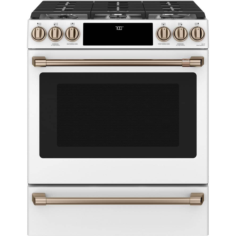 Matte White 30" Smart Gas Range with Convection Oven and Griddle