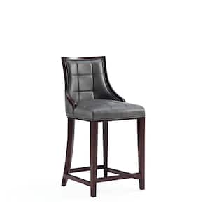 Fifth Ave 39.5 in. Pebble Grey Beech Wood Counter Height Bar Stool with Faux Leather Seat