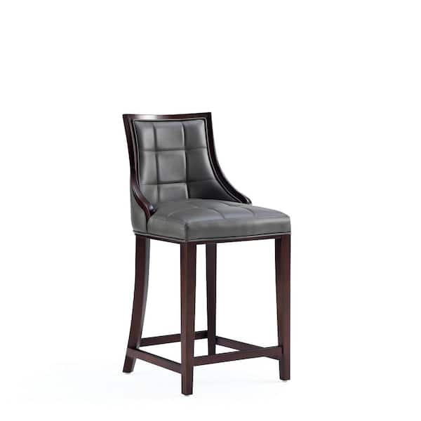 Manhattan Comfort Fifth Avenue 26 in. Pebble Grey Beech Wood Counter Stool with Faux Leather Upholstered Seat