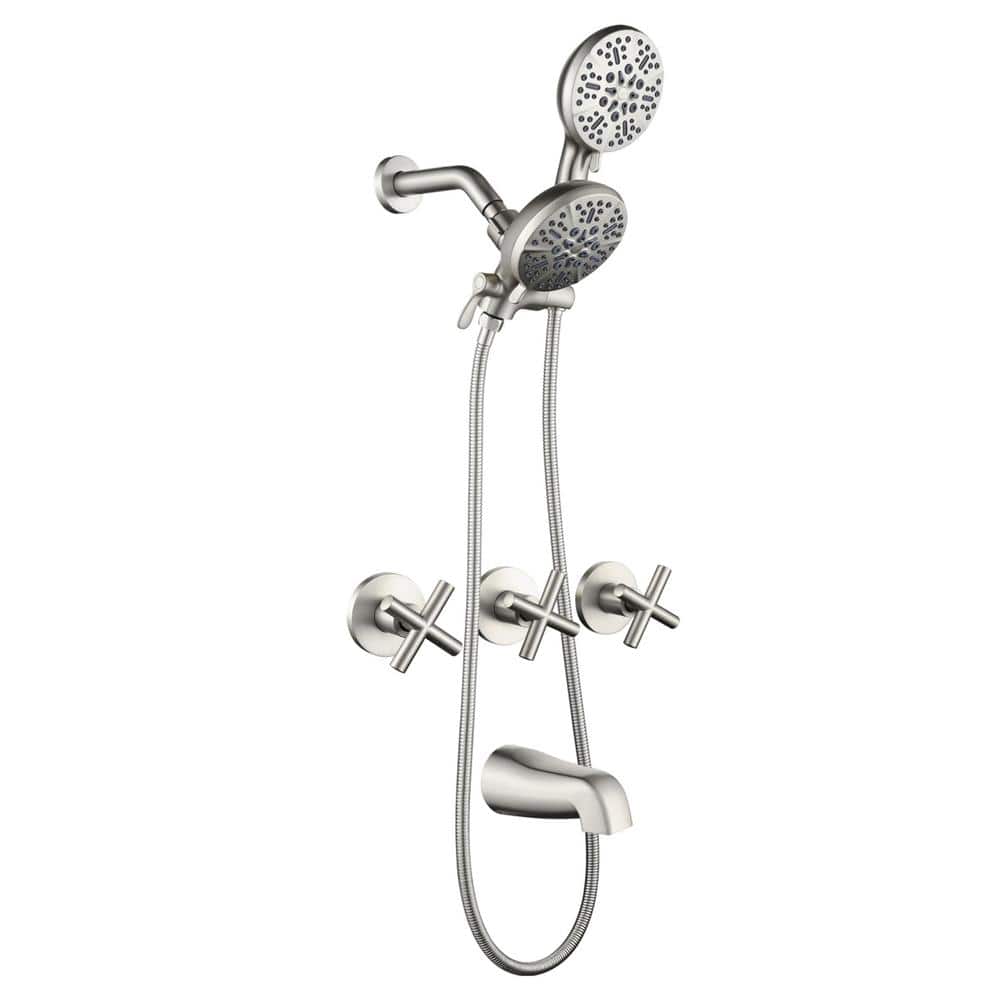 Triple Handle 7-Spray Wall Mount Tub and Shower Faucet 1.8 GPM Shower Faucet Set in Brushed Nickel Valve Included price history on PriceWatchPro