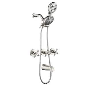 Triple Handle 7-Spray Wall Mount Tub and Shower Faucet 1.8 GPM Shower Faucet Set in Brushed Nickel Valve Included