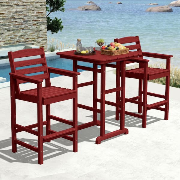 JEAREY 3-Pieces HDPE Plastic Square 46 in. Outdoor Bar Set in Burgandy