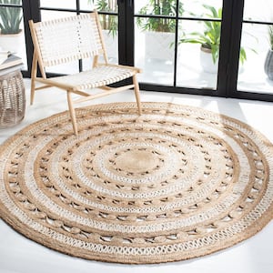 Natural Fiber Ivory/Beige 6 ft. x 6 ft. Woven Ornate Round Area Rug