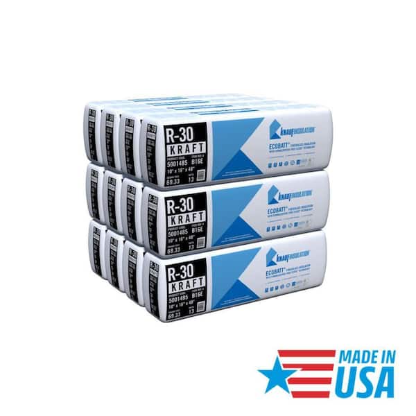 R-30 EcoBatt Kraft Faced Fiberglass Insulation Batt 16 in. x 48 in. x 10 in. (12-Bags)