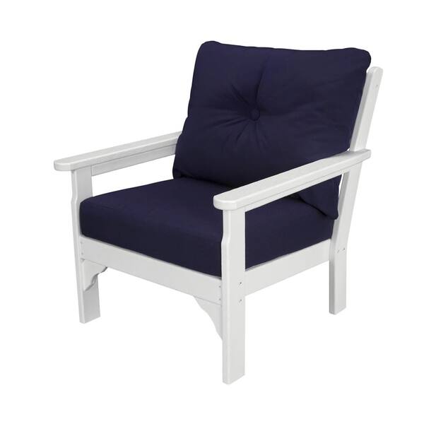 POLYWOOD Vineyard Plastic Outdoor Lounge Chair with Navy Cushion