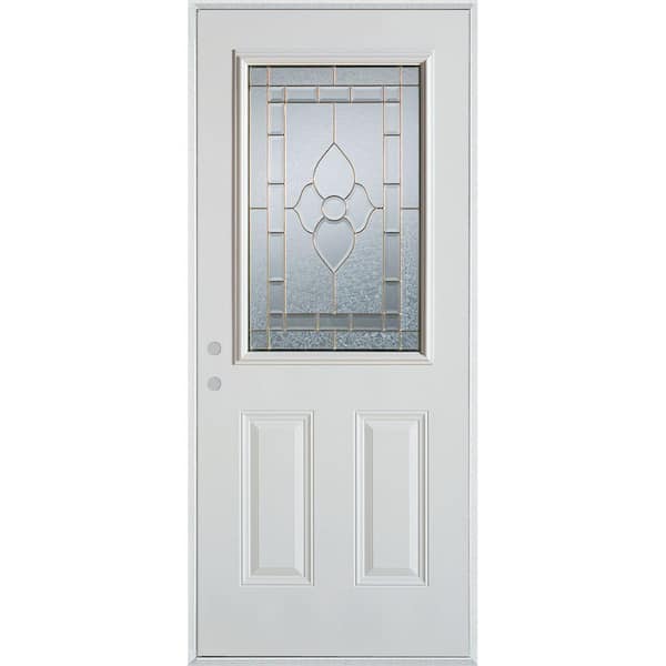 Stanley Doors 36 in. x 80 in. Traditional Brass 1/2 Lite 2-Panel Prefinished White Right-Hand Inswing Steel Prehung Front Door