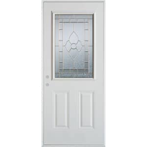 32 in. x 80 in. Traditional Patina 1/2 Lite 2-Panel Painted White Right-Hand Inswing Steel Prehung Front Door
