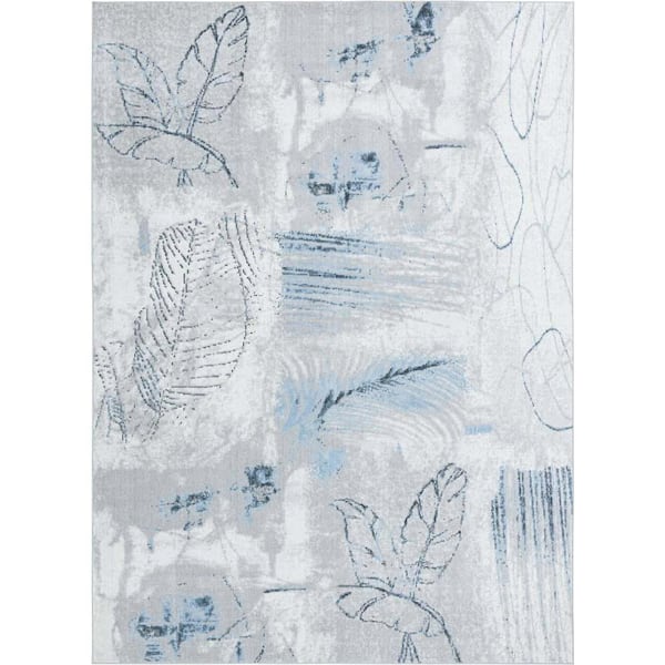 Unique Loom Kamala Washable Foliage Ivory Gray 9 ft. x 12 ft. Area Rug