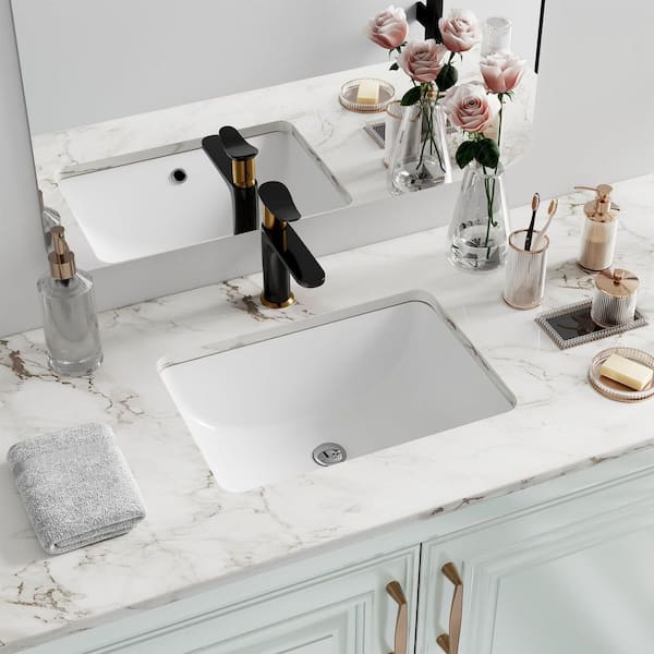 16 in. Undermount Rectangular Bathroom Sink, White Under Counter Porcelain Ceramic Vessel Sink
