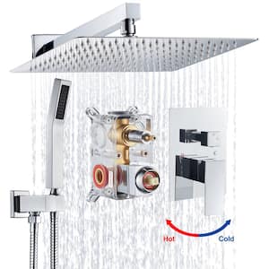 Rainfall Single Handle 1-Spray Square 12 in. Shower Faucets 1.8 GPM with Pressure Balance in. Chrome (Valve Included)