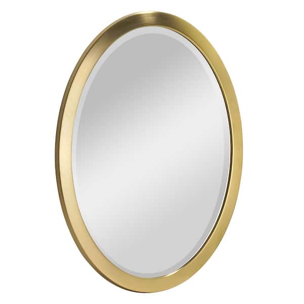29 in. W x 23 in. H Oval Metal Brushed Gold Framed Bathroom Mirror, Accent Wall Vanity Mirror
