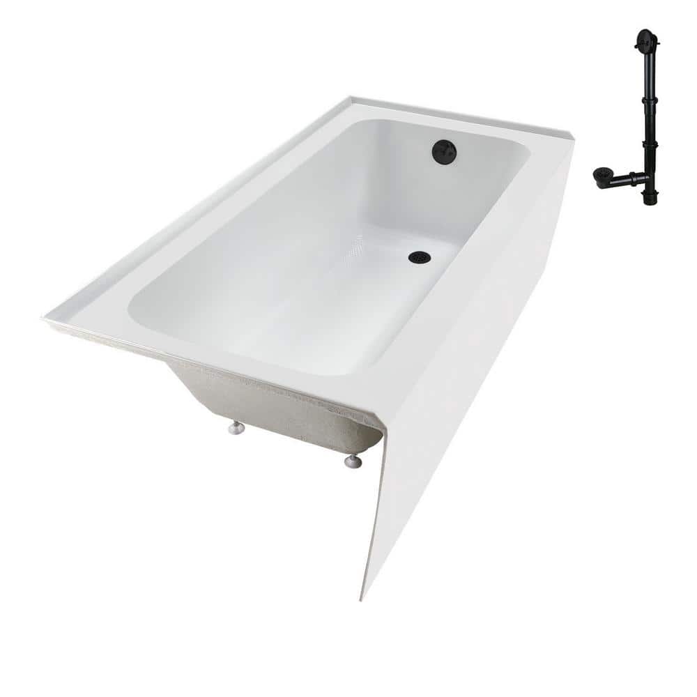 Glossy White Rectangular Acrylic Alcove Bathtub with Matte Black Trim