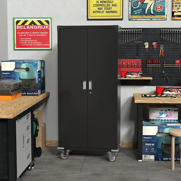 Black Locking Metal Storage Cabinet with 4-Adjustable Shelves