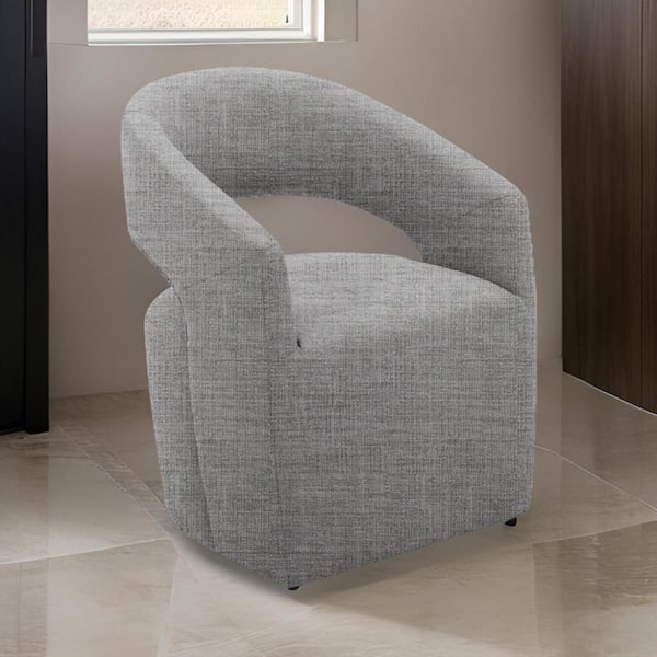 Benjara Gray Fabric Accent Chair with Curved Open Back