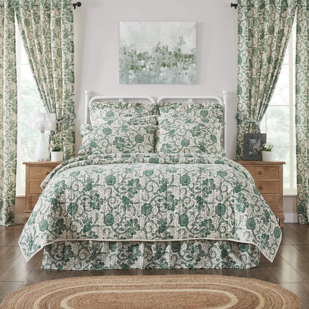 Green Floral Reversible Cotton Queen Quilt
