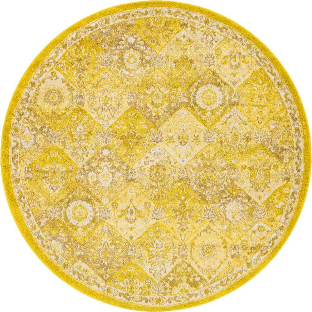 Unique Loom Penrose Blake Yellow 6 ft. x 6 ft. Round Rug 3143430 - The ...