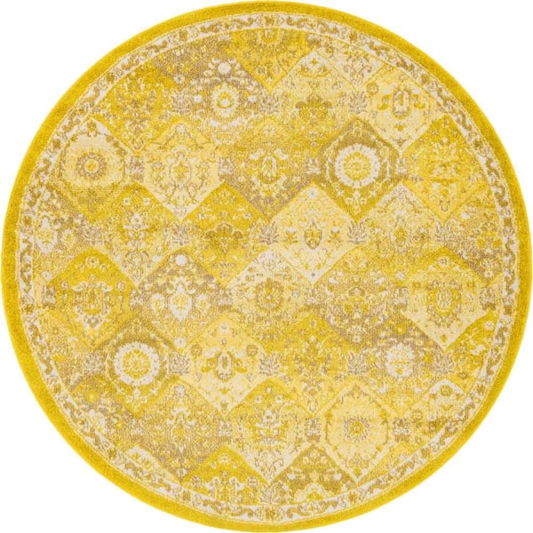 Unique Loom Penrose Blake Yellow 6 ft. x 6 ft. Round Rug