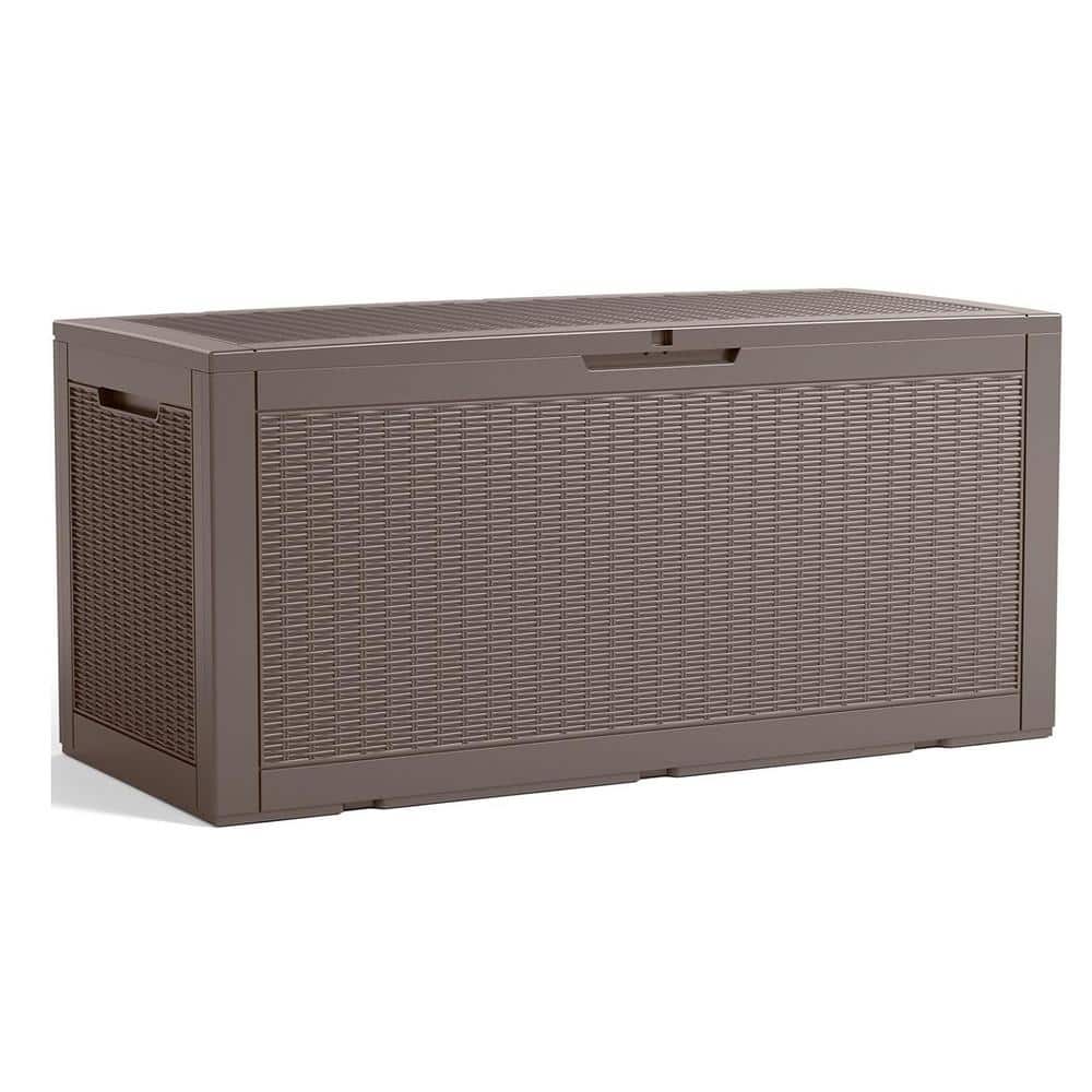 100 Gal. Large Light Brown Waterproof Resin Deck Box with Lockable Lid