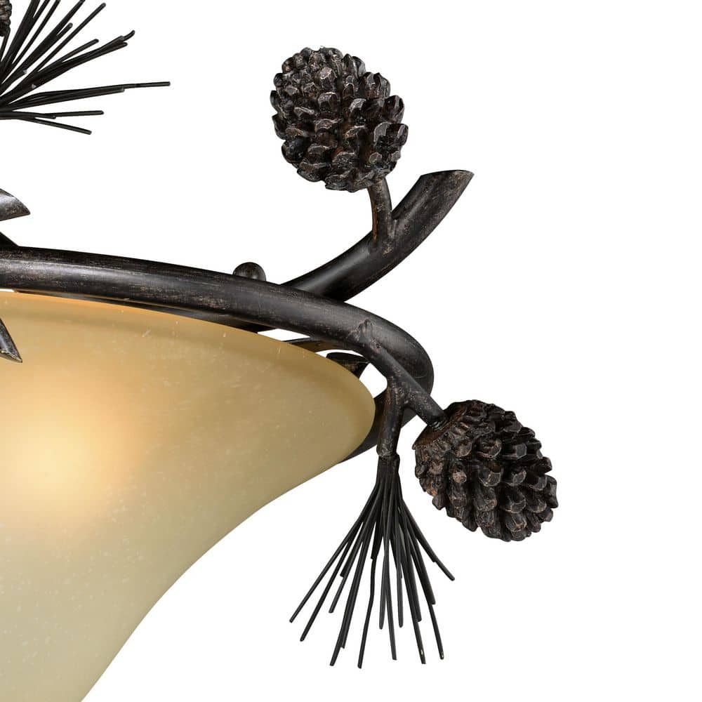 Sierra Rustic 18" Matte Black and Bronze Ceiling Light with Frosted Glass