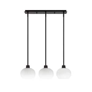 Albany 60-Watt 3-Light Espresso Linear Pendant Light with White Muslin Glass Shades and No Bulbs Included