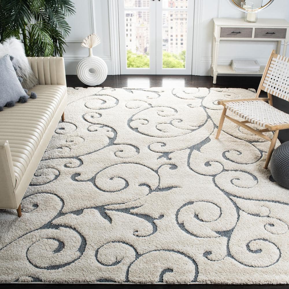 Florida Shag 11 ft. x 15 ft. Beige/Blue Gray High-Low Floral Area Rug price history on PriceWatchPro