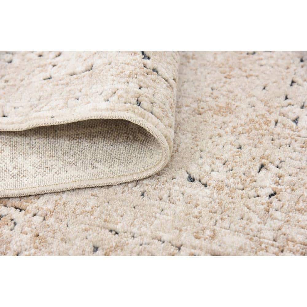 Beige and Light Brown Rectangular Stain-Resistant Area Rug