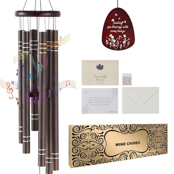 1067 mm Deep Tone Wind Chimes with 6 Tubes, Large Memorial Wind Chimes for Anniversary, Outdoor Decor, Dark Brown