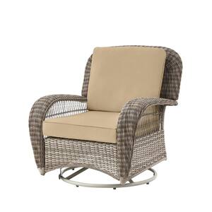 Beacon Park Gray Wicker Outdoor Patio Swivel Lounge Chair with Sunbrella Beige Tan Cushions