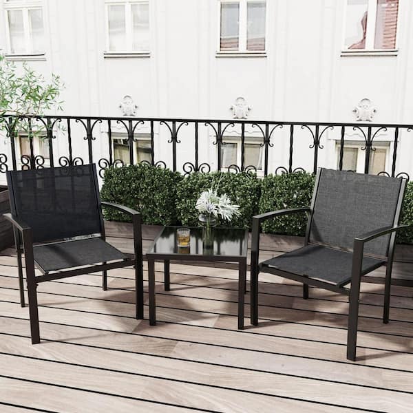 Unbranded 3-Piece Metal Patio Conversation Set with Glass Coffee Table for Lawn, Garden, Balcony, Poolside