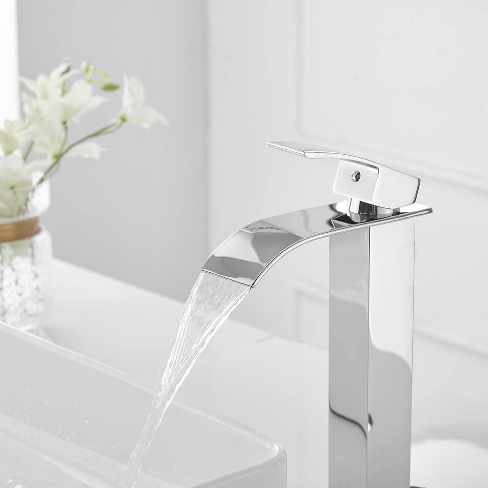 Polished Chrome Waterfall Single Handle Bathroom Vessel Faucet