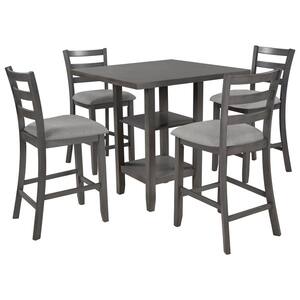 5-Piece Gray Wood Top Bar Table Set Dining Room Set Seats 4