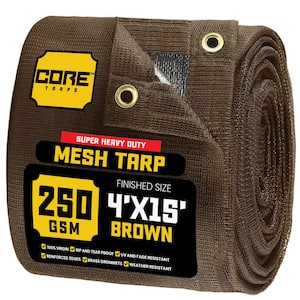 4 ft. X 15 ft.  Brown 250 GSM 7.5 oz. Heavy Duty Mesh Tarp, UV Resistant