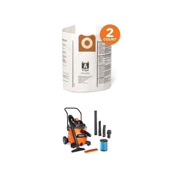 16 Gal. 6.5 Peak HP NXT Shop Vacuum with Cart and VF3502 Dust Bags for 12-16 Gal RIDGID Vacuums Combo (2-Pack)