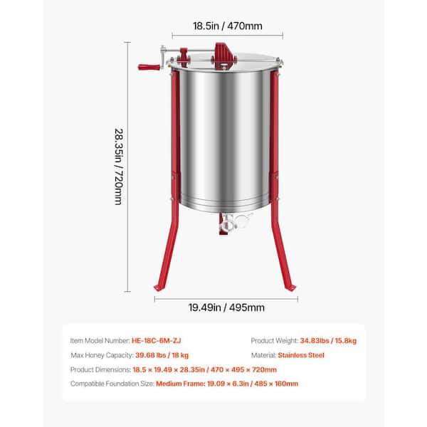 SKYSHALO 6 Frame Manual Honey Extractor Stainless Steel Honeycomb
