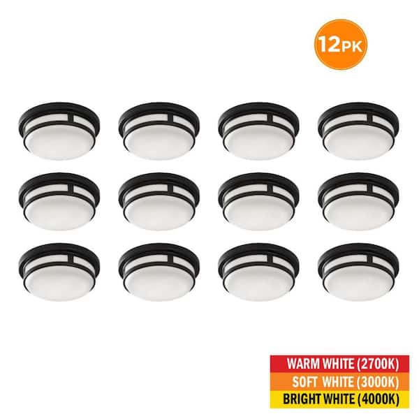 9 in. Black Integrated LED Indoor Outdoor Ceiling Light Flush Mount Adjustable CCT 600LM 8.5W Wet Rated (12-Pack)