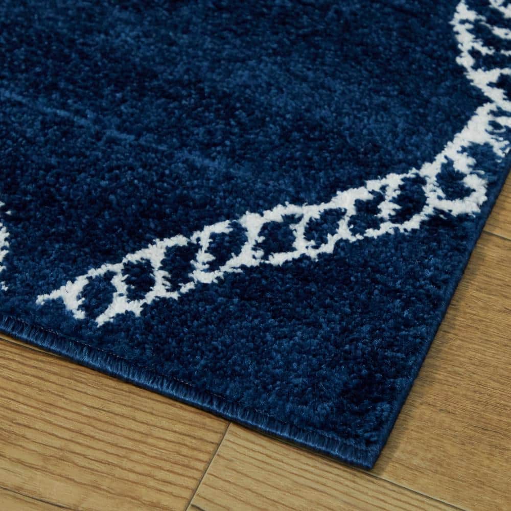 Navy and White Synthetic Trellis Kids Rug, 5'3" x 7'