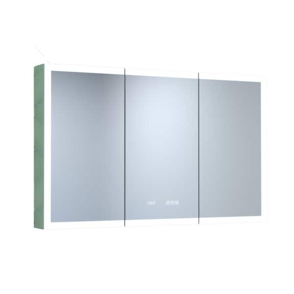 48 in. W x 30 in. H Silver Rectangular Aluminum Dimmable LED Light Recessed/Surface Medicine Cabinet with Mirror