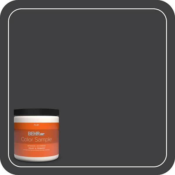 BEHR PREMIUM PLUS 8 oz. #ECC-10-2 Jet Black Flat Interior/Exterior Paint & Primer Color Sample