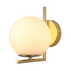 Industrial 7.42 in. 1-Light Gold Wall Lamp with Globe Round Glass, L-Shaped Base Farmhouse Rustic Plug in Wall Sconces