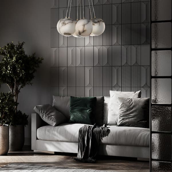 Kepler 49-Watt 7-Light Integrated LED Gold Globe Chandelier with White Alabaster Shade