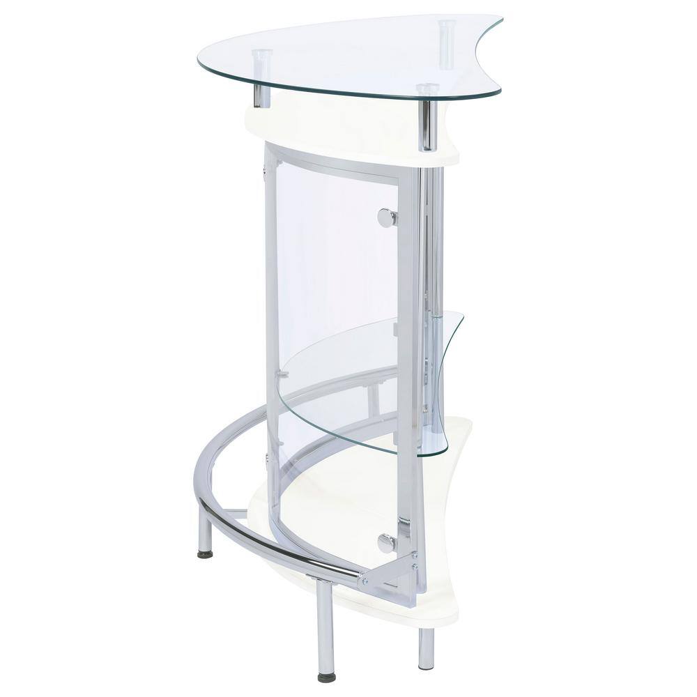 White and Chrome Glass Top Freestanding Home Bar Cabinet