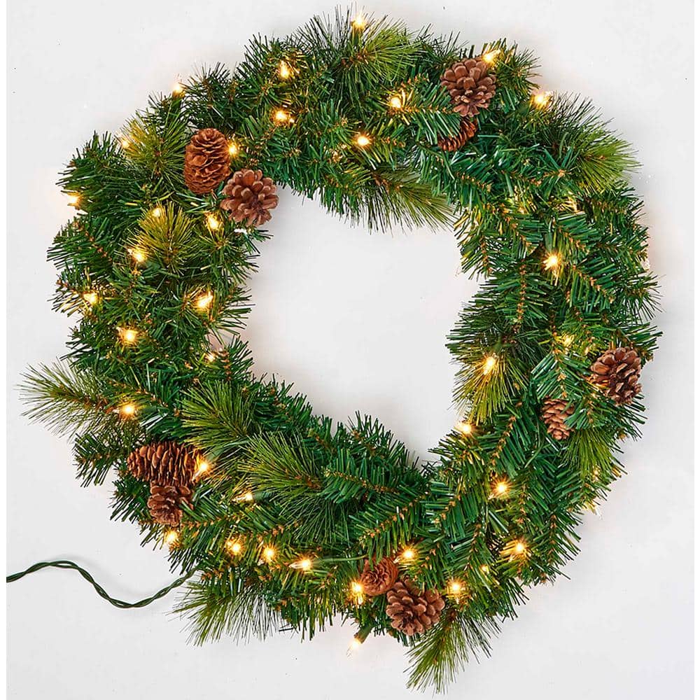 1.8 ft. Artificial Lighted Pine and Cone Wreath
