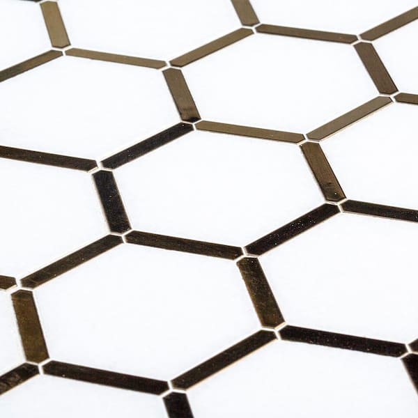 Jeffrey Court Karats White 10.625 in. x 11.125 in. x 8 mm Hexagon Natural Stone/Metal Wall and Floor Mosaic Tile