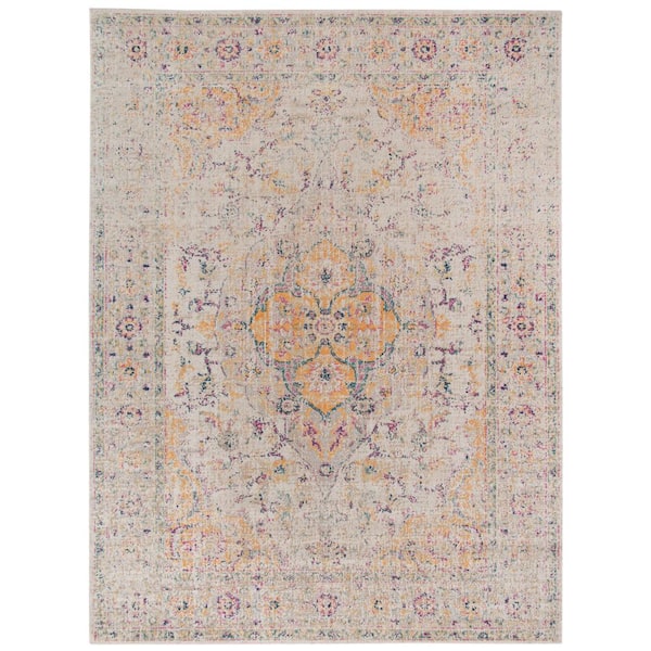 Eternal 10 x 14 Ivory/Yellow Oriental Pattern Area Rug for High Traffic Living Room Dining Room Bedroom