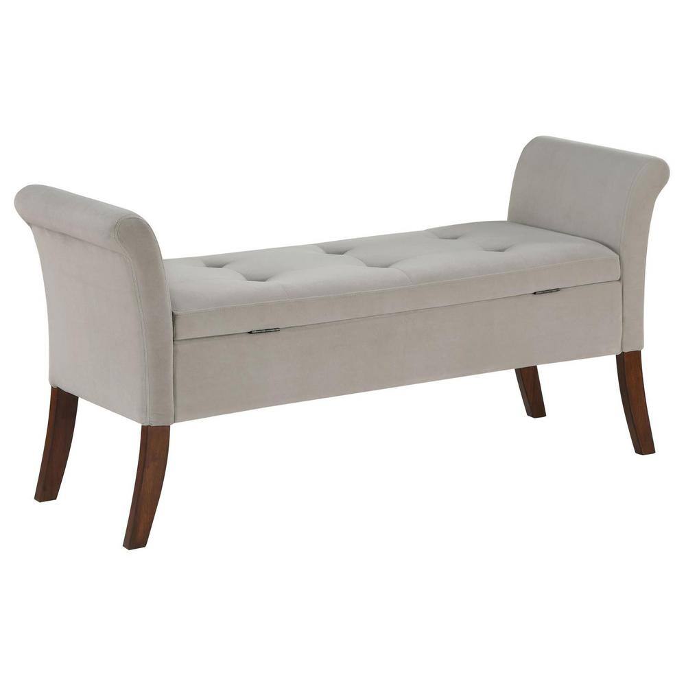 Alternative angle view of the Farrah beige upholstered bedroom bench.