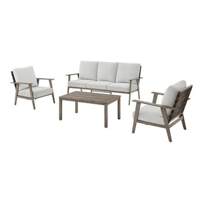 Willowbrook 4-Piece Wicker Patio Conversation Set with CushionGuard Shadow Gray Cushions