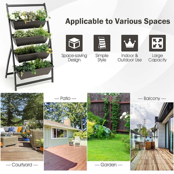 Costway 4 ft. 4-Tier Black Metal Vertical Raised Garden Bed