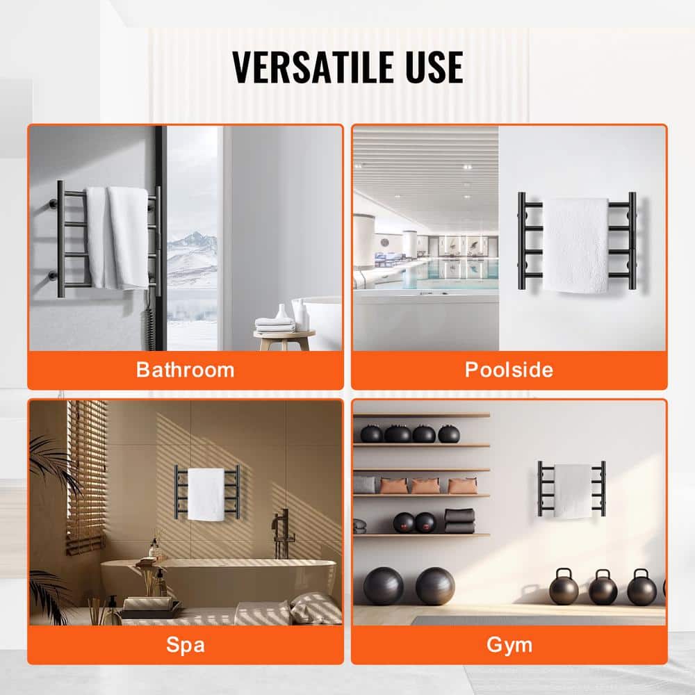 Black Stainless Steel Wall-Mounted 4-Bar Heated Towel Warmer