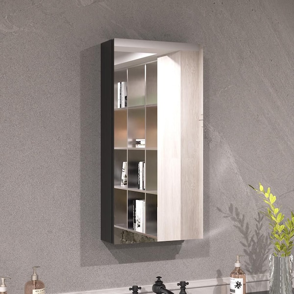 Keen 12 in. x 24 in. Framless Recessed or Surface-Mount Rectangular Aluminum Medicine Cabinet with Mirror in Matte Black